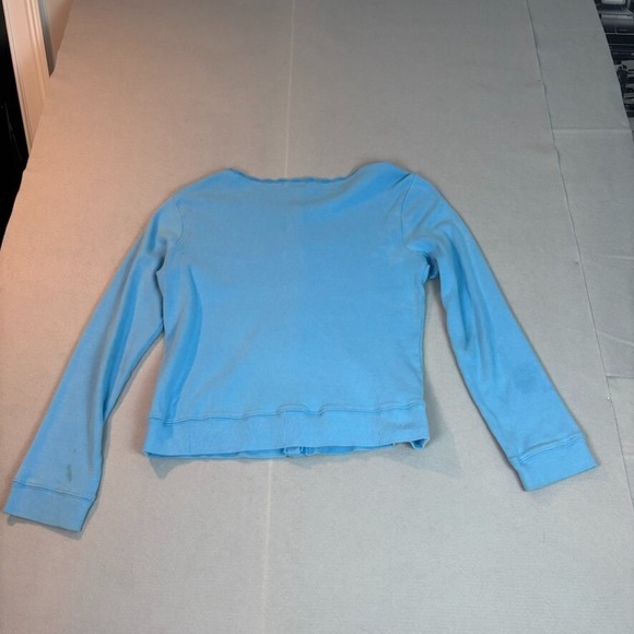 Loulou Womens Baby Blue 100% Cotton cottagecore Cardigan Sz Small fairy ruffle - Picture 7 of 9